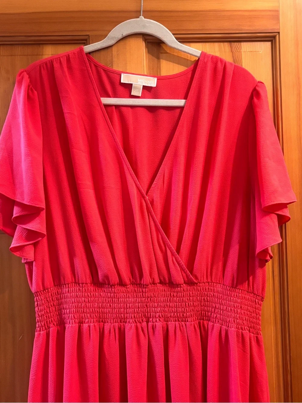 Flattering V-Neck High-Low Michael Kors Dress in Vibrant Coral Pink Like New!